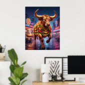 Burger Bull Neon Ranch Poster (Thuiskantoor)
