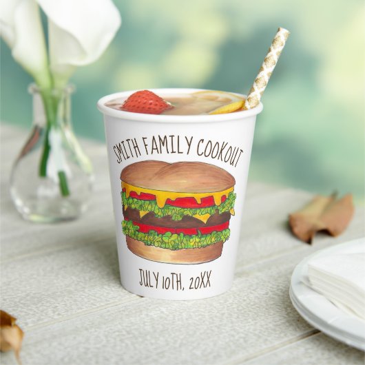 Burger Cheeseburger Reunion Picnic Cookout Party Papieren Bekers (Insitu)