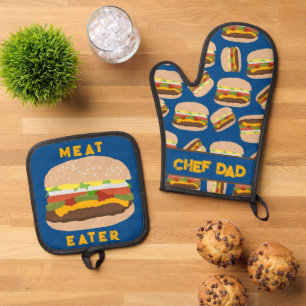 Burger Chef Papa Gepersonaliseerd Vlees Eater Ovenwant & Pannenlap Set