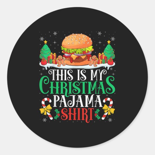 Burger Christmas Pajama Shirt Burger Lover Xmas Pa Ronde Sticker (Voorkant)