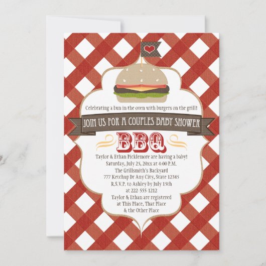 Burger Couples BBQ Baby Shower Invitations Kaart (Voorkant)