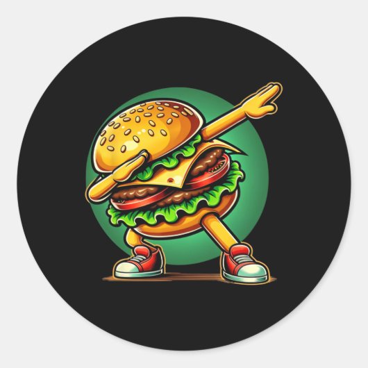Burger Dabbing Dansen Grappig Burger Hamburger Ete Ronde Sticker (Voorkant)