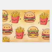 Burger en Fries Fun Kawaii Inpakpapier Vel (Voorkant 3)
