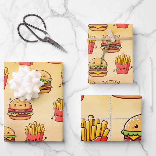 Burger en Fries Fun Kawaii Inpakpapier Vel (Voorkant)