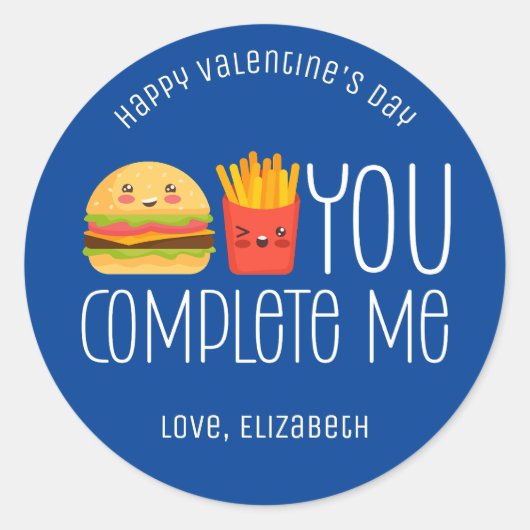 Burger en Fries Funny Cute Best Friend Valentijn Ronde Sticker (Voorkant)