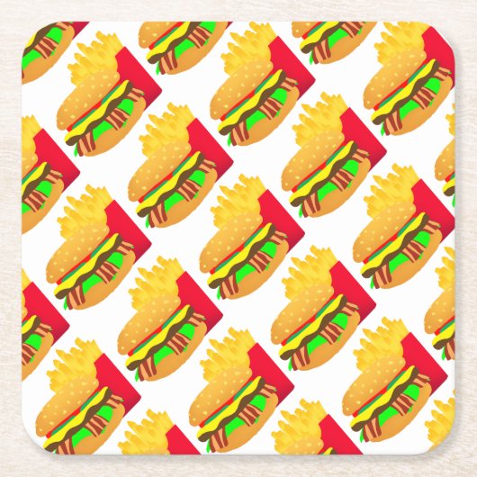 Burger en Fries Kartonnen Onderzetters (Voorkant)