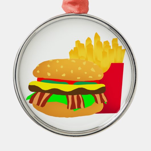 Burger en Fries Metalen Ornament (Voorkant)