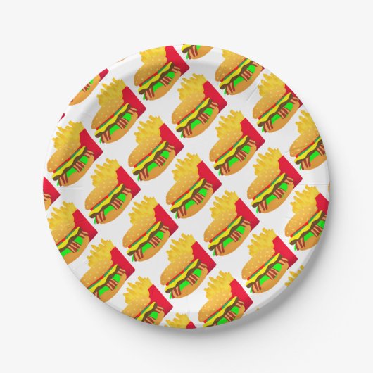Burger en Fries Papieren Bordje (Voorkant)