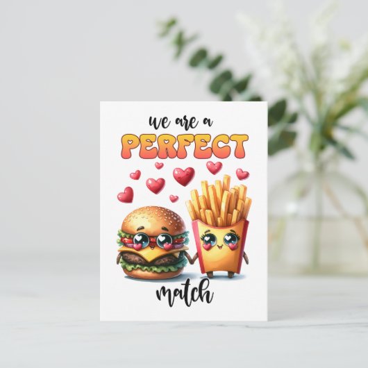 Burger en Fries Punny Valentijn Briefkaart (Staand voorkant)