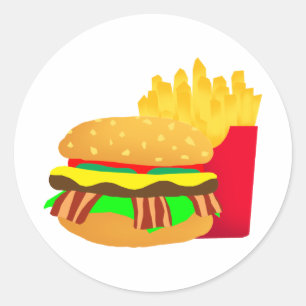 Burger en Fries Ronde Sticker