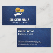 Burger en Fries Served | Achtergrond blauw leder Visitekaartje (Voorkant / Achterkant)