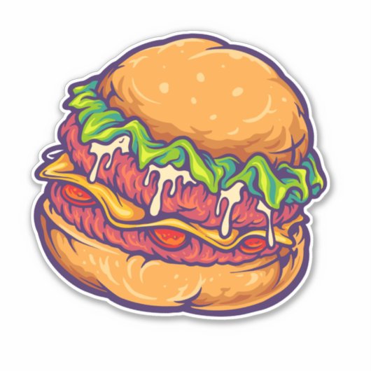 Burger Fast Food Cartoon Sticker (Voorkant)