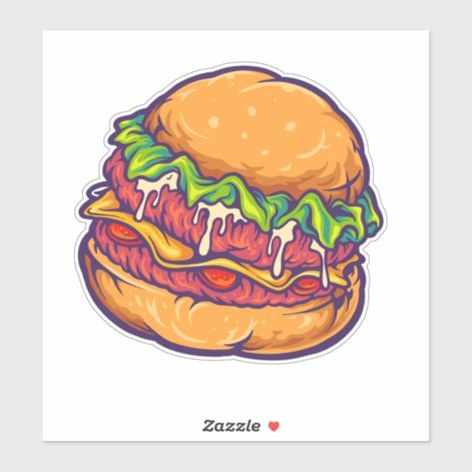 Burger Fast Food Cartoon Sticker (Vel)