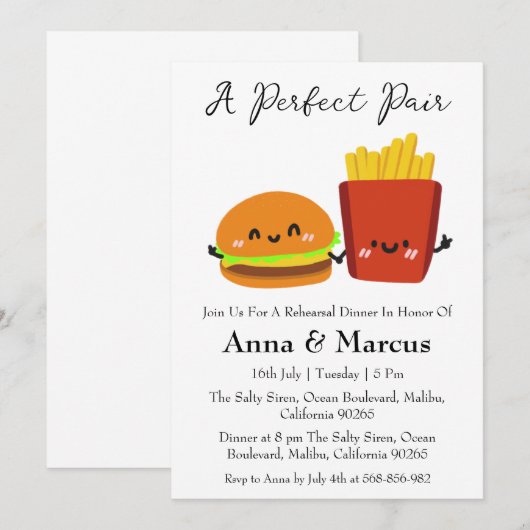 Burger & Fries perfecte paar bruids diner Kaart (Voorkant / Achterkant)