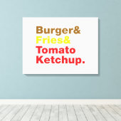 Burger & Fries & Tomato Ketchup. Canvas Afdruk (Insitu (Houten vloer))