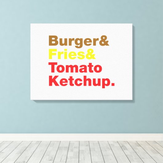 Burger & Fries & Tomato Ketchup. Canvas Afdruk (Insitu (Houten vloer))