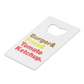 Burger & Fries & Tomato Ketchup. Creditkaart Flessenopener (Voorkant Gekanteld)