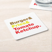 Burger & Fries & Tomato Ketchup. Kartonnen Onderzetters (Schuin)