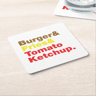Burger & Fries & Tomato Ketchup. Kartonnen Onderzetters