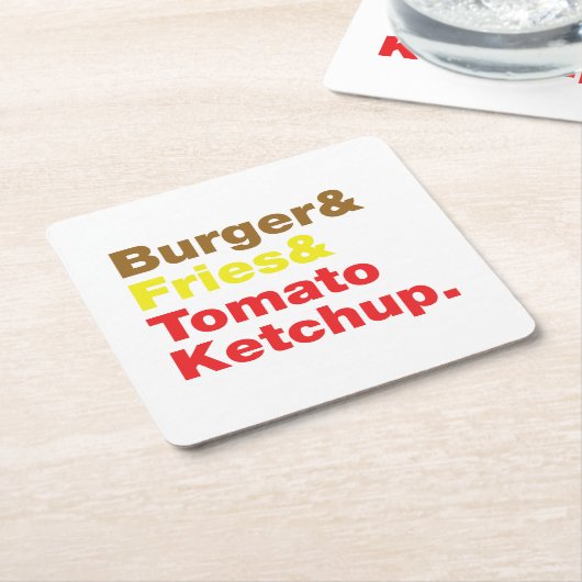 Burger & Fries & Tomato Ketchup. Kartonnen Onderzetters (Schuin)