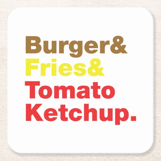 Burger & Fries & Tomato Ketchup. Kartonnen Onderzetters (Voorkant)