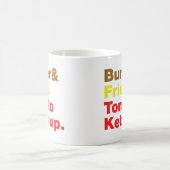 Burger & Fries & Tomato Ketchup. Koffiemok (Center)