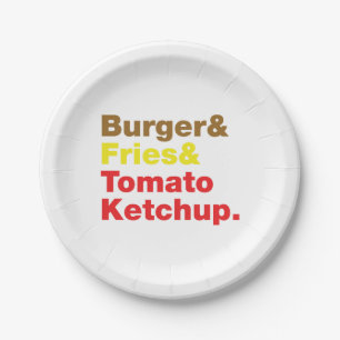 Burger & Fries & Tomato Ketchup. Papieren Bordje