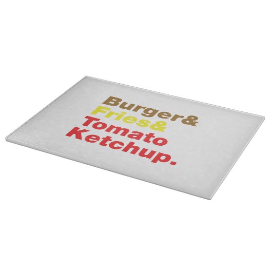 Burger & Fries & Tomato Ketchup. Snijplank (Hoek)