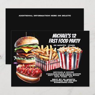 Burger friet hotdog carnaval fast food junk party kaart