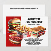 Burger friet hotdog fast food party rood kaart (Voorkant / Achterkant)