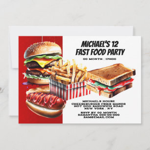 Burger friet hotdog fastfood feestje rood kaart