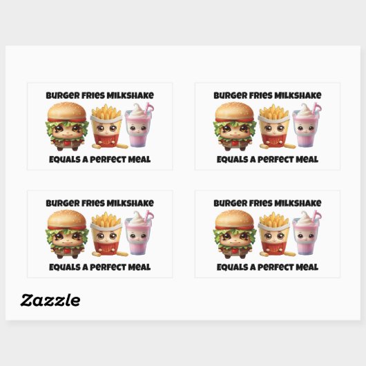 Burger friet milkshake chibi rechthoekige sticker (Vel)