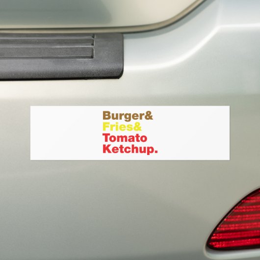 Burger & Friet & Tomatenketchup. Bumpersticker (Op auto)