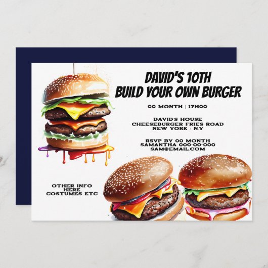 Burger frietjes bouw je eigen fastfoodfeestje kaart (Voorkant / Achterkant)