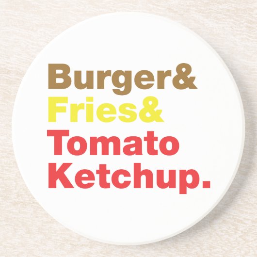 Burger & Frites & Tomatenketchup. Zandsteen Onderzetter (Voorkant)