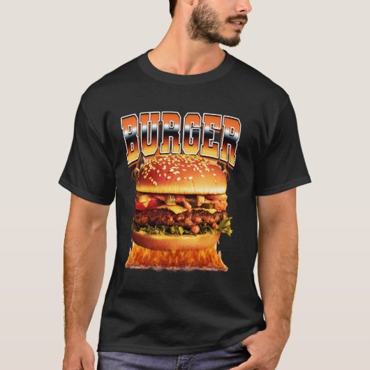 Burger Hamburger Cheeseburger 90s Bootleg Stijl T-shirt (Voorkant)
