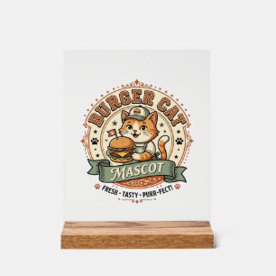 Burger Kat Mascotte Kat Fast Food Mascotte Kat Vin Acryl Bord