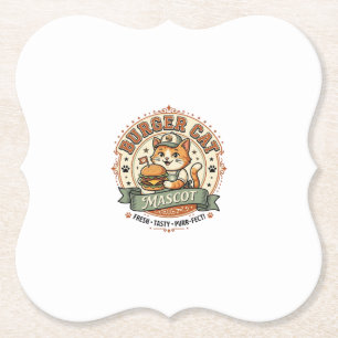 Burger Kat Mascotte Kat Fast Food Mascotte Kat Vin Kartonnen Onderzetters