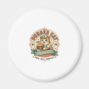 Burger Kat Mascotte Kat Fast Food Mascotte Kat Vin Magneet