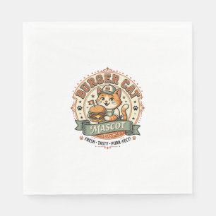 Burger Kat Mascotte Kat Fast Food Mascotte Kat Vin Servet