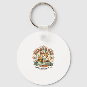 Burger Kat Mascotte Kat Fast Food Mascotte Kat Vin Sleutelhanger