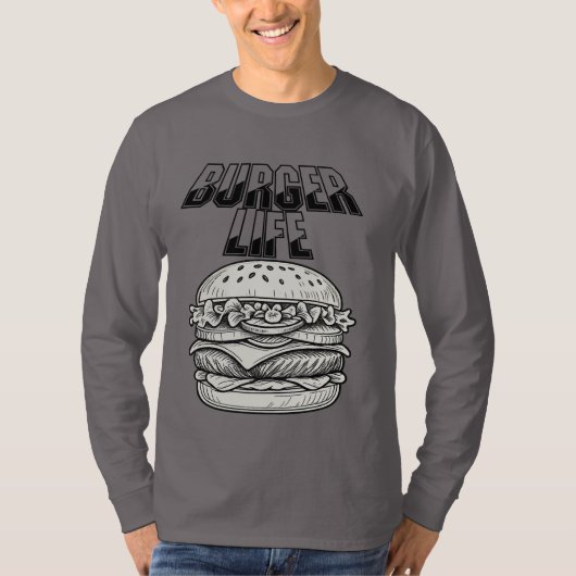 Burger Life T-shirt – Retro Line Art Cheeseburger (Voorkant)