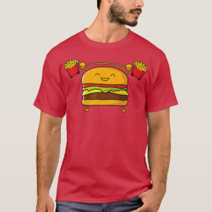 Burger Lifting Fries Funny Food Snatch Squat Barbe T-shirt