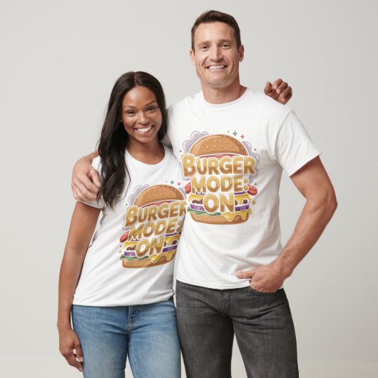 Burger Mode On Funny Black T-Shirt Design (Unisex)