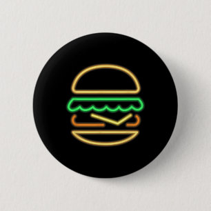 Burger Neon - Stijl van een Clic 80s Retro Neon Si Ronde Button 5,7 Cm