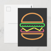 Burger Neon Tshirt - Klassieke 80s Retro Briefkaart (Voorkant / Achterkant)