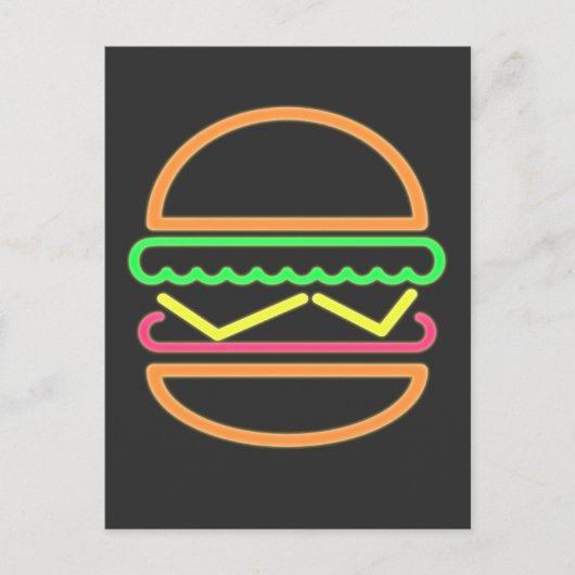Burger Neon Tshirt - Klassieke 80s Retro Briefkaart (Voorkant)