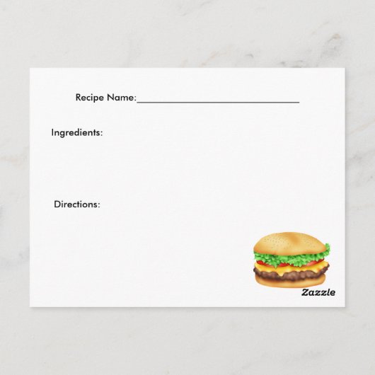 Burger Recipe Card Briefkaart (Achterkant)