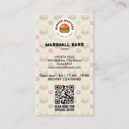 Burger Restaurant Business | minimalistische klass Visitekaartje (Voorkant)