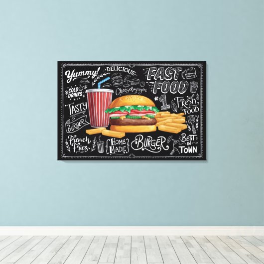 Burger Time Fast Food Bonanza Canvas Afdruk (Insitu (Houten vloer))